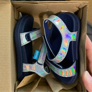 NWT native sandals- Charley hologram (regatta blue)